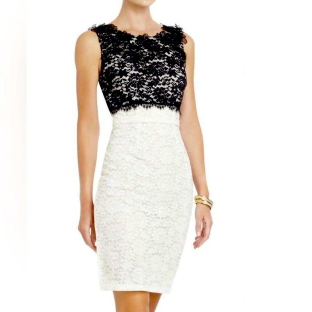 BCBGMaxAzria Black and White Sheath Midi Dress